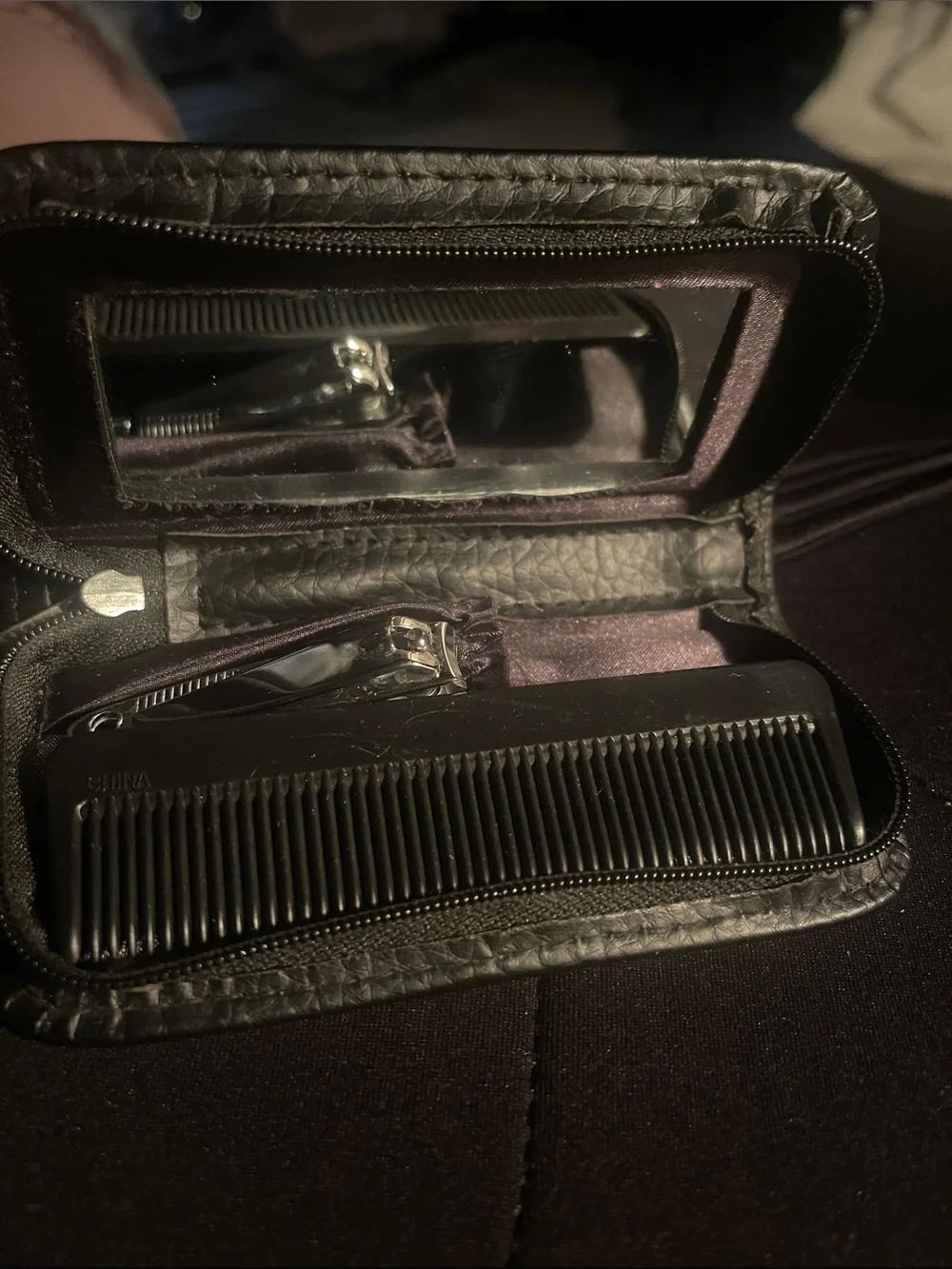 Vintage coed/Men's Travel Grooming Kit with Black Comb and Nail Clippers